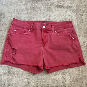 Level 99 Red Distressed Denim Shorts